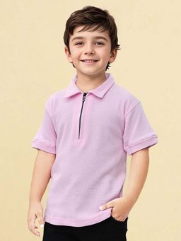 Toonyport - Pink Cotton Textured Polo T-Shirt