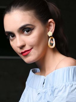 Odette - Gold Crystal Printed Party Statement Drops & Danglers Earrings