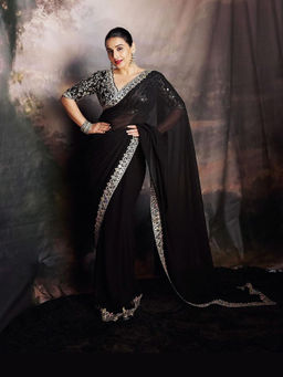 Gopi Vaid - Meili Black Embroidered Saree with Blouse