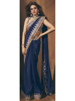 Gopi Vaid - Layla Navy Blue Saree with Stitched Blouse