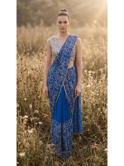 Basanti Kapde aur Koffee - Blue Organza Embroidered Draped Saree