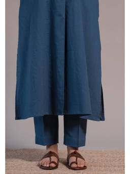 The Indian Ethnic Co. - Indigo Solid Slub Cotton Narrow Pant