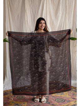 The Indian Ethnic Co. - Women Black Lake Ajrakh Printed MulMul Scarf