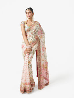 TONOTO - Dilruba Ivory Saree with Blouse and Petticoat Set