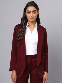 BRINNS - Womens Burgundy Open Front Shawl Collar Formal Blazer