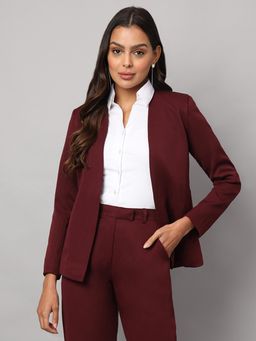 BRINNS - Womens Burgundy Open Front Formal Blazer