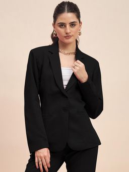 BRINNS - Womens Black Notched Lapel Long Sleeves Single Breasted Formal Blazer