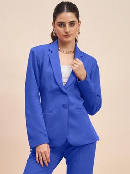 BRINNS - Womens Blue Notched Lapel Long Sleeves Single Breasted Formal Blazer