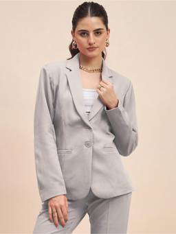 BRINNS - Womens Grey Notched Lapel Long Sleeves Single Breasted Formal Blazer