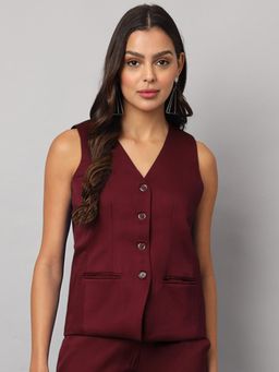 BRINNS - Womens Burgundy V-Neck Formal Waistcoat