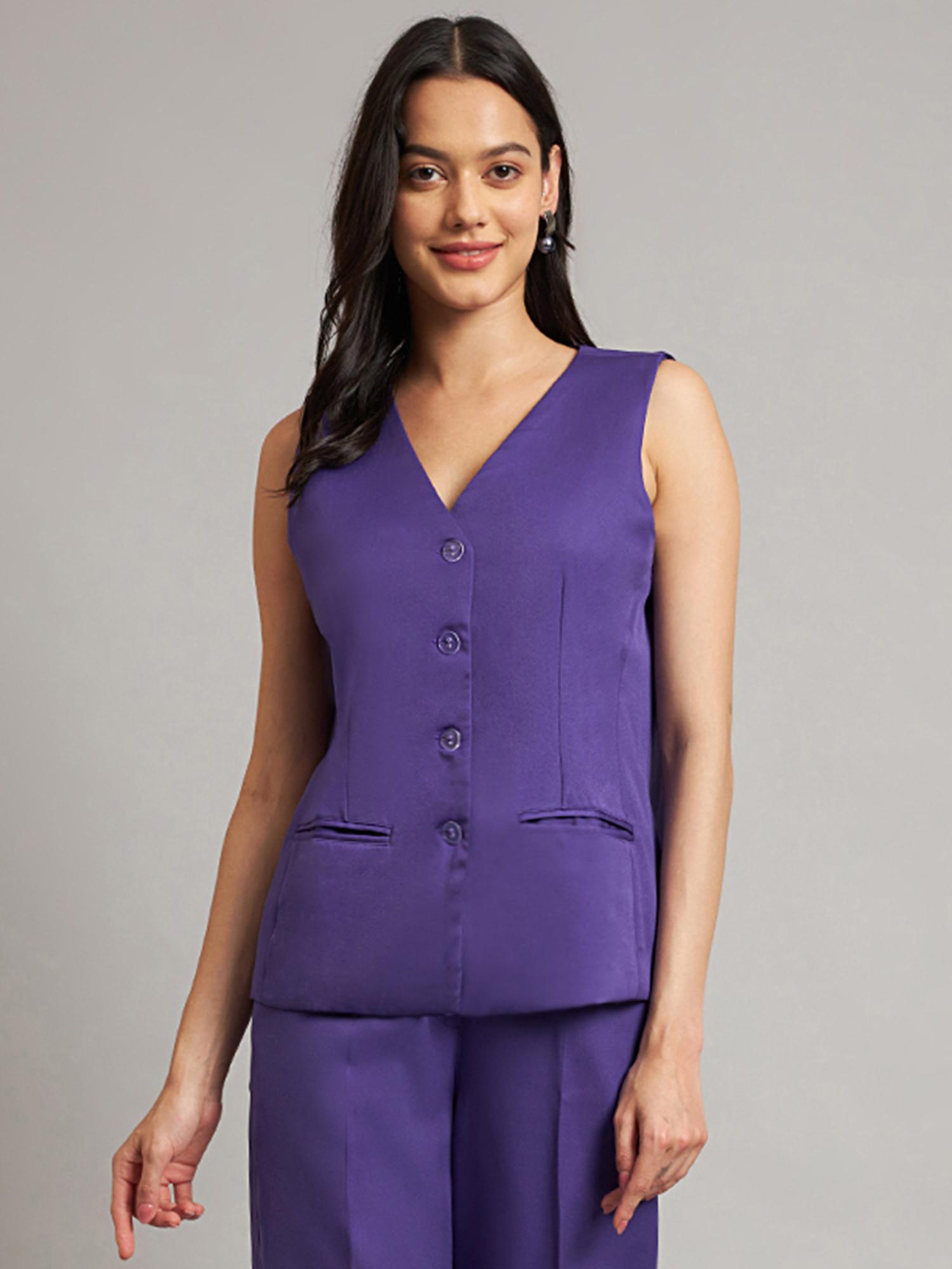 brinns Womens Violet V-Neck Formal Waistcoat-picture-37