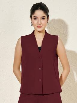 BRINNS - Womens Burgundy V-Neck Formal Waistcoat