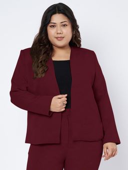 BRINNS - Womens Burgundy Plus Size Open Front Formal Blazer