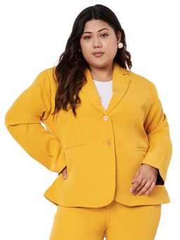 BRINNS - Womens Mustard Plus Size Notched Lapel Long Sleeves Single Breasted Formal Blazer