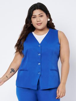 BRINNS - Womens Blue V-Neck Formal Waistcoat