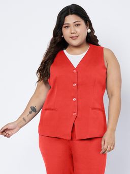 BRINNS - Womens Red V-Neck Formal Waistcoat
