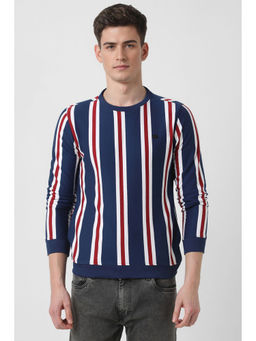 Peter England - Men Navy Stripe Crew Neck Sweatshirt