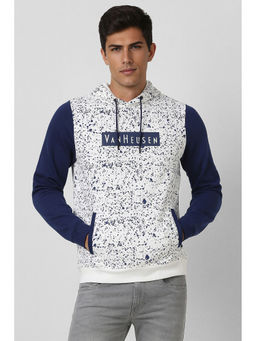 Van Heusen - Men White Print Hooded Neck Hoodie