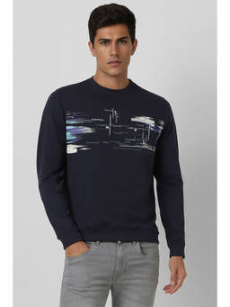 Van Heusen - Men Navy Graphic Print Crew Neck Sweatshirt