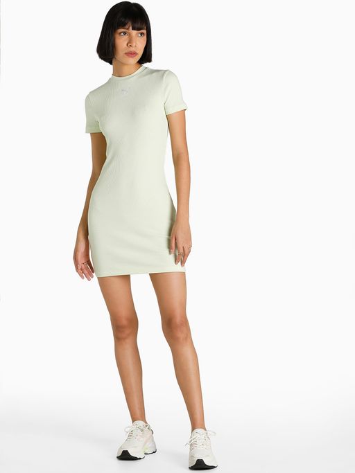Buy Puma Classics Ribbed Women Green T-shirt Dress Online