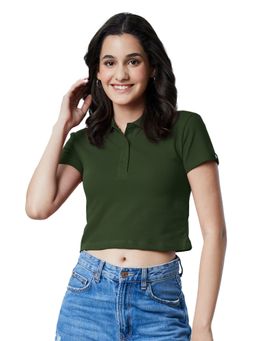 The Souled Store - Solids Leafy Green Cropped Polos for Women