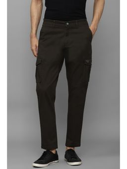 Louis Philippe - Men Green Slim Fit Solid Flat Front Casual Trousers