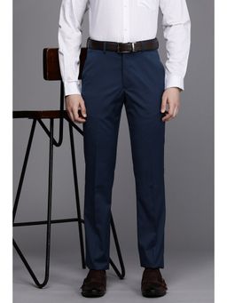 Louis Philippe - Men Navy Slim Fit Solid Flat Front Formal Trousers