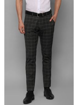 Louis Philippe - Men Grey Slim Fit Check Flat Front Formal Trousers