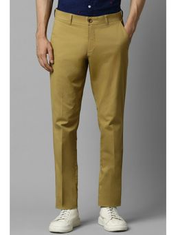 Louis Philippe - Men Khaki Slim Fit Solid Flat Front Casual Trousers