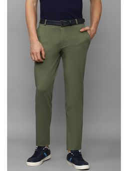 Louis Philippe - Men Olive Slim Fit Solid Flat Front Casual Trousers