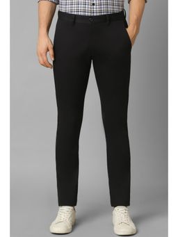 Louis Philippe - Men Black Super Slim Fit Solid Flat Front Casual Trousers
