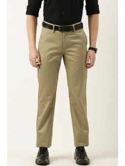 Peter England - Men Khaki Solid Regular Fit Casual Trousers