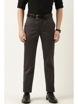 Peter England - Men Grey Solid Regular Fit Casual Trousers