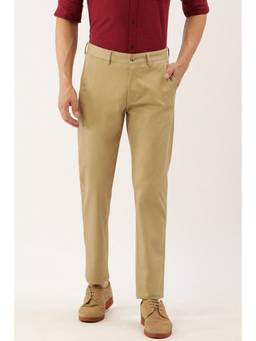 Peter England - Men Beige Solid Super Slim Fit Casual Trousers