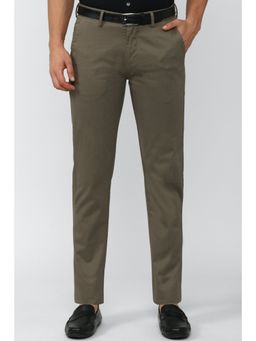 Peter England - Men Olive Textured Super Slim Fit Casual Trousers