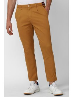 Peter England - Men Mustard Solid Regular Fit Casual Trousers