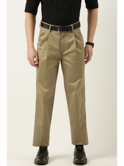 Peter England - Men Khaki Solid Regular Fit Formal Trousers