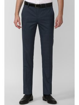 Peter England - Men Navy Check Slim Fit Formal Trousers