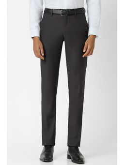 Peter England - Men Grey Textured Slim Fit Formal Trousers