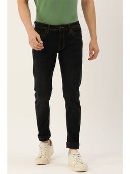 Peter England - Men Black Dark Wash Low Skinny Fit Jeans