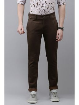 Van Heusen - Men Brown Textured Slim Fit Trousers