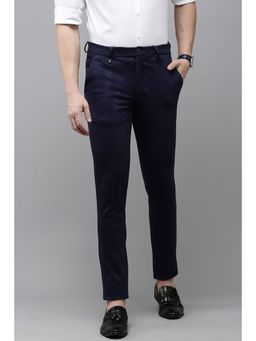 Van Heusen - Men Navy Textured Slim Fit Trousers