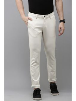 Van Heusen - Men Cream Solid Slim Fit Trousers
