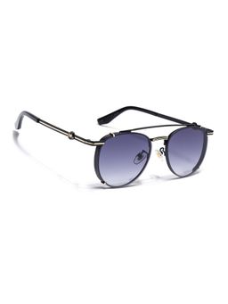 Voyage - Unisex Round Blue Lens Black Frame Sunglasses - MG7538 (51)