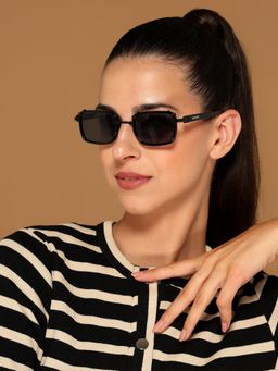 Voyage - Women Square Grey Lens Black Frame Sunglasses (52)
