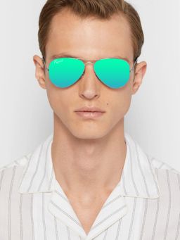 RESIST EYEWEAR - UV Protected Silver Green Reflector Aviator Sunglasses (58)