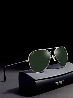 RESIST EYEWEAR - UV Protected Silver Green Aviator Sunglasses (58)
