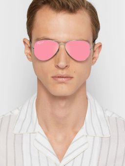 RESIST EYEWEAR - UV Protected Silver Pink Reflector Aviator Sunglasses (58)