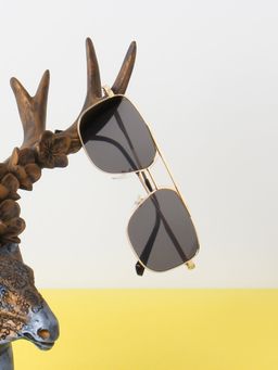 TED SMITH - Unisex Aviator Gold Black Sunglasses With UV Protected Lenses