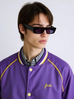 TED SMITH - Unisex Brow line Rectangle Black UV Protected Sunglasses